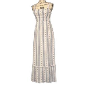 Japna Striped Floral Maxi Dress Size S Blue & White Boho Tiered Sundress